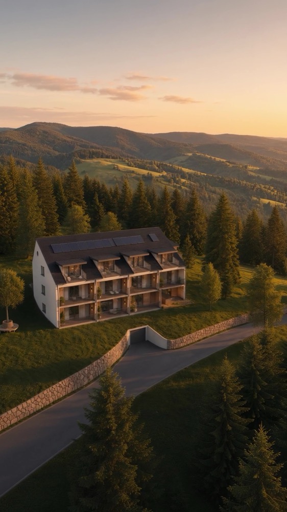 Fertiges Anlageobjekt im Abendlicht